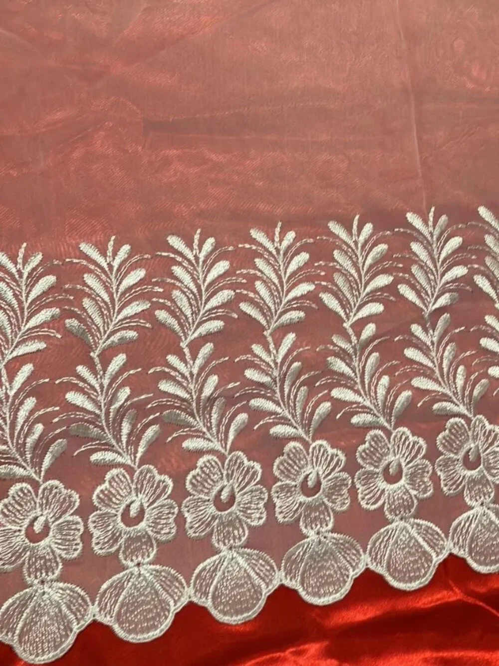 White Sheer Curtain Panels Embroidered Floral Scalloped (1 panel)
